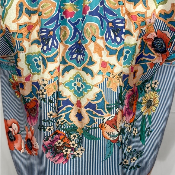 JOHNNY WAS STRIPED RUFFLE BLOUSE BLUE ORANGE S - Picture 8 of 8